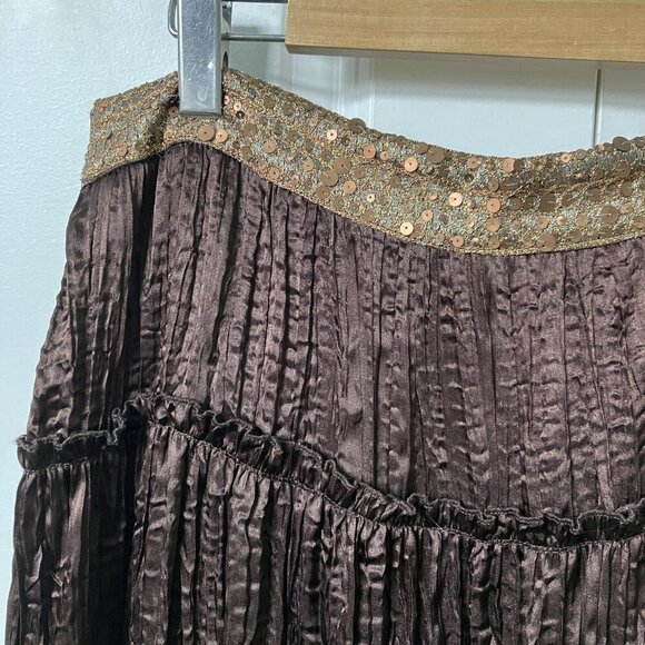 Vintage Le Chateau Maxi Skirt Womens S Tiered Brown Satin Sequin Y2K Made Canada - Picture 4 of 9